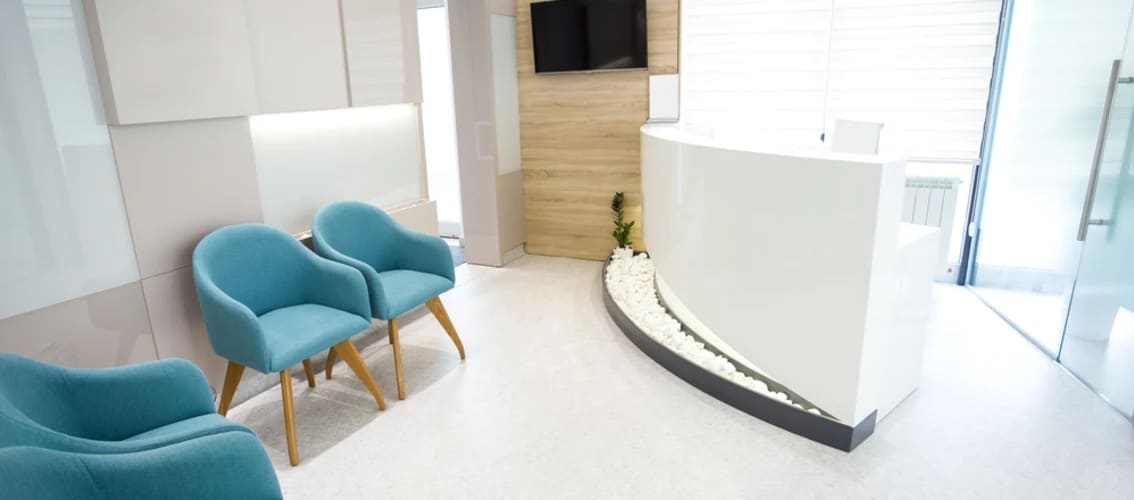 View of an empty doctors waiting room.