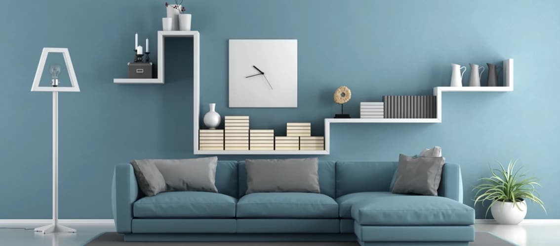 view of a monochromatic blue living room