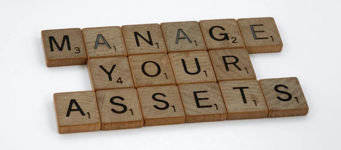 game tiles spell out "manage your assets"