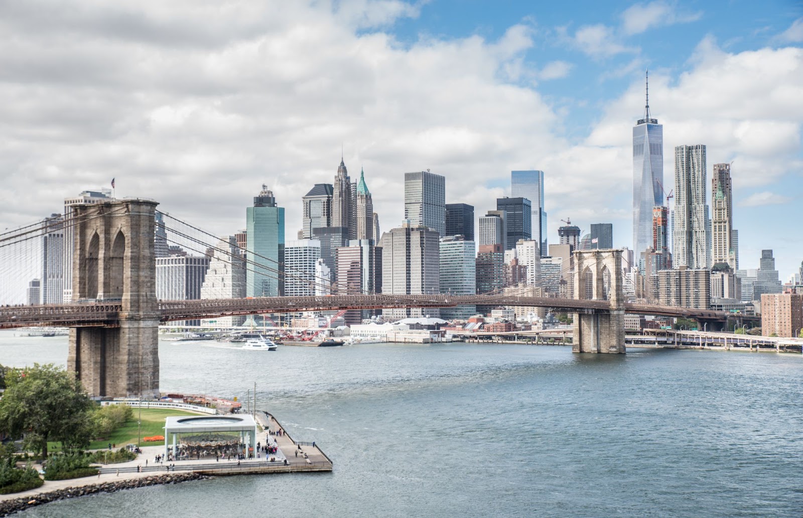 view of New York City skyline and river